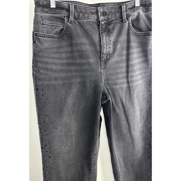 Talbots Embellished High Waist Relaxed Jeans Black Rhinestone Crystal Size 14 - Picture 6 of 16